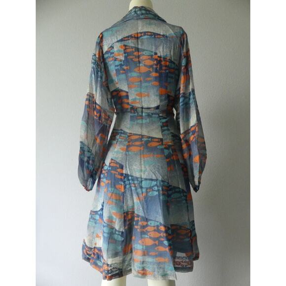 Vtg 1960s Albert Nipon Silk Fish Dress Lattimore Collab Button Front Sz 6 - Picture 6 of 13